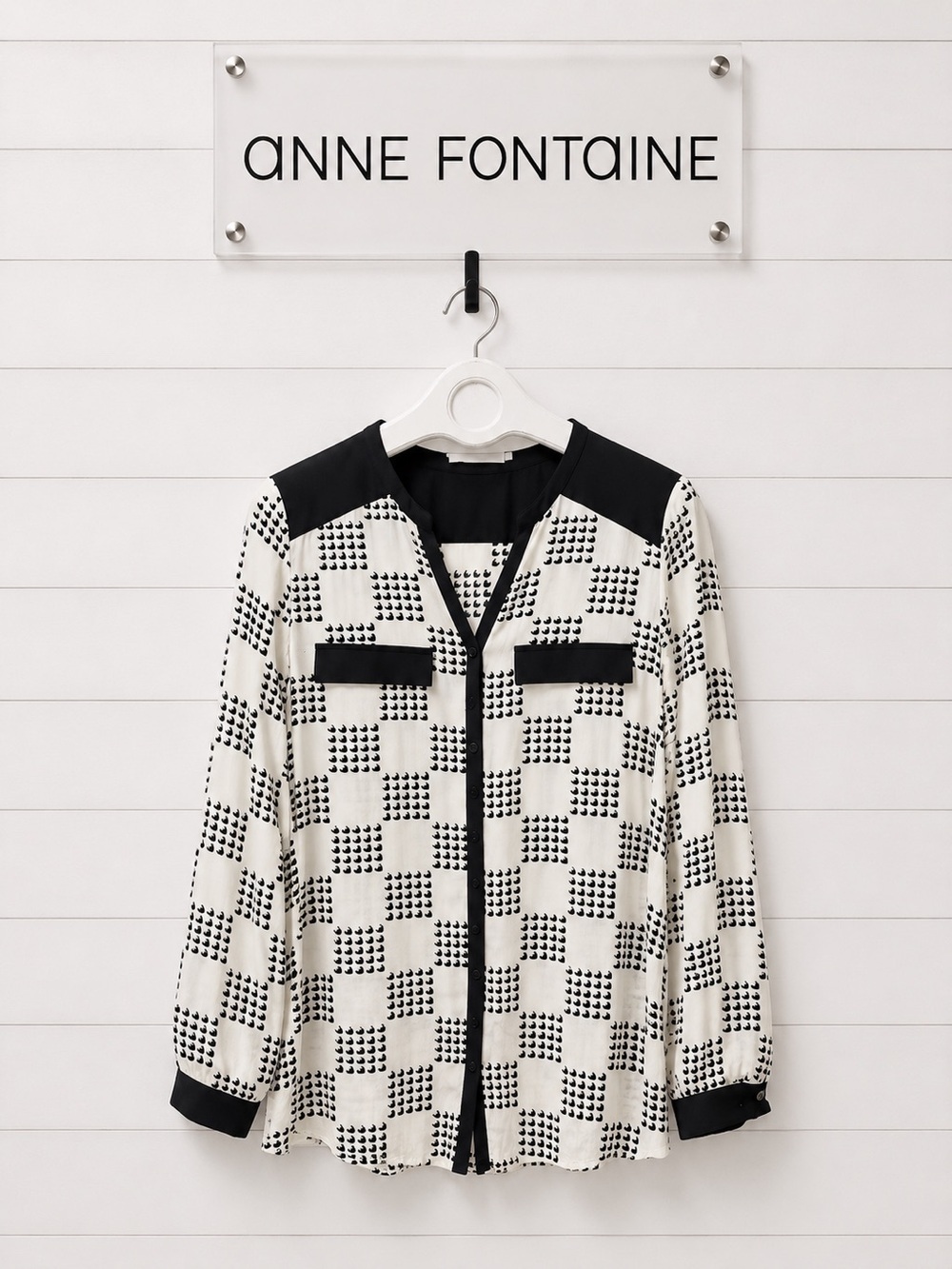 ANNE FONTAINE Black & Off-White Geometric Print Blouse Size 42